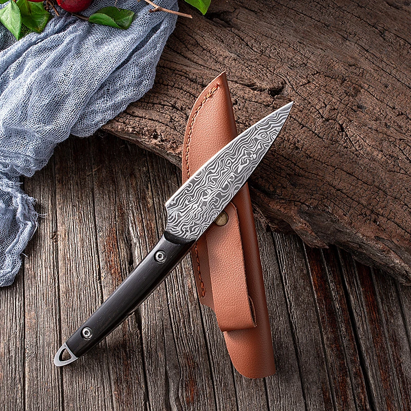 3inch Utility Paring Knife With Sheath Damascus Pattern Imitate Small
