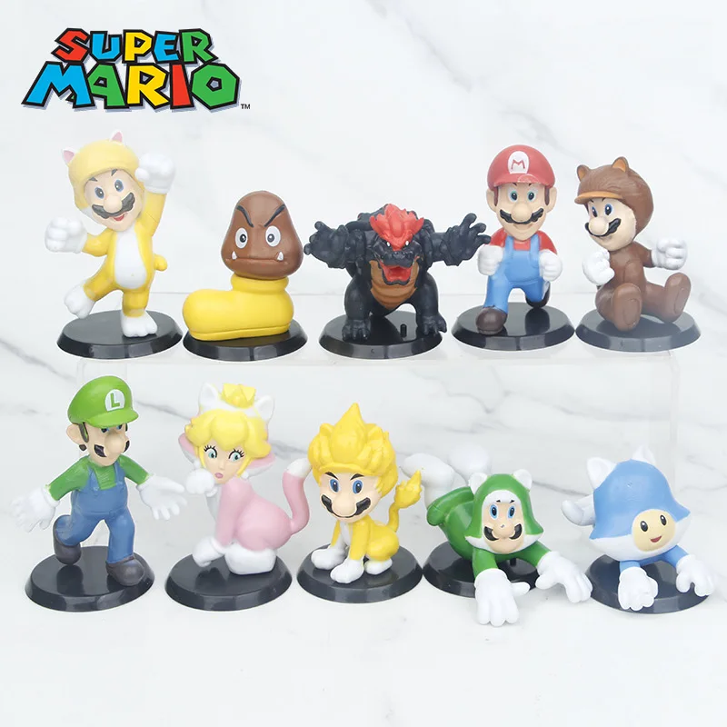 10 Pz Gioco Super Mario 3D World & Fury World Pvc Action Figures Luigi Peach Goomba Super Mario Bros Anime Figurine Giocattoli Regali