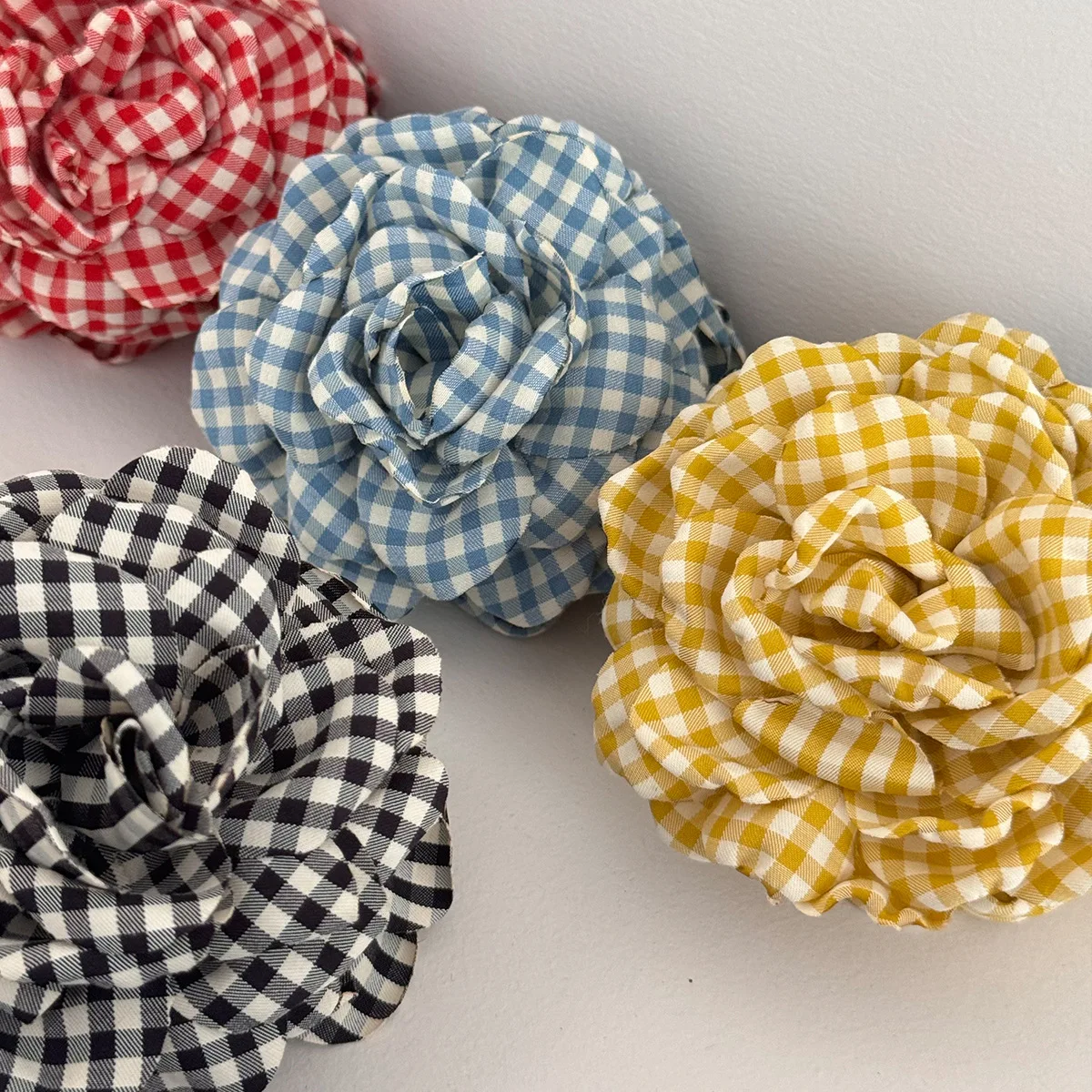 Korean Fashion Plaid Fabric Flower Hair Claw Clips for Women and Girls - Stylish Summer Hair Accessories