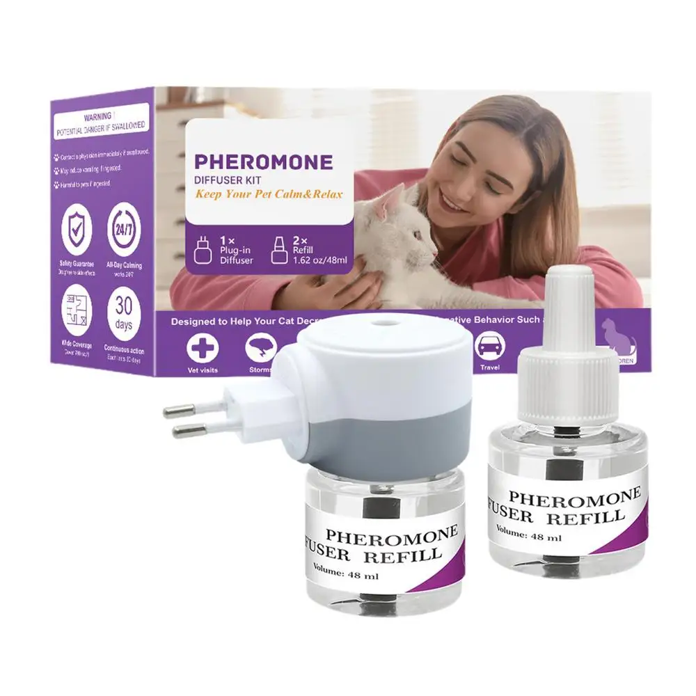 Langlebiger Katzen-Pheromon-Diffusor, Pheromon-Diffusor zur Beruhigung von Haustieren, leiser Komfort, Zubehör, Stress-Stecker für Reisen, Kätzchen