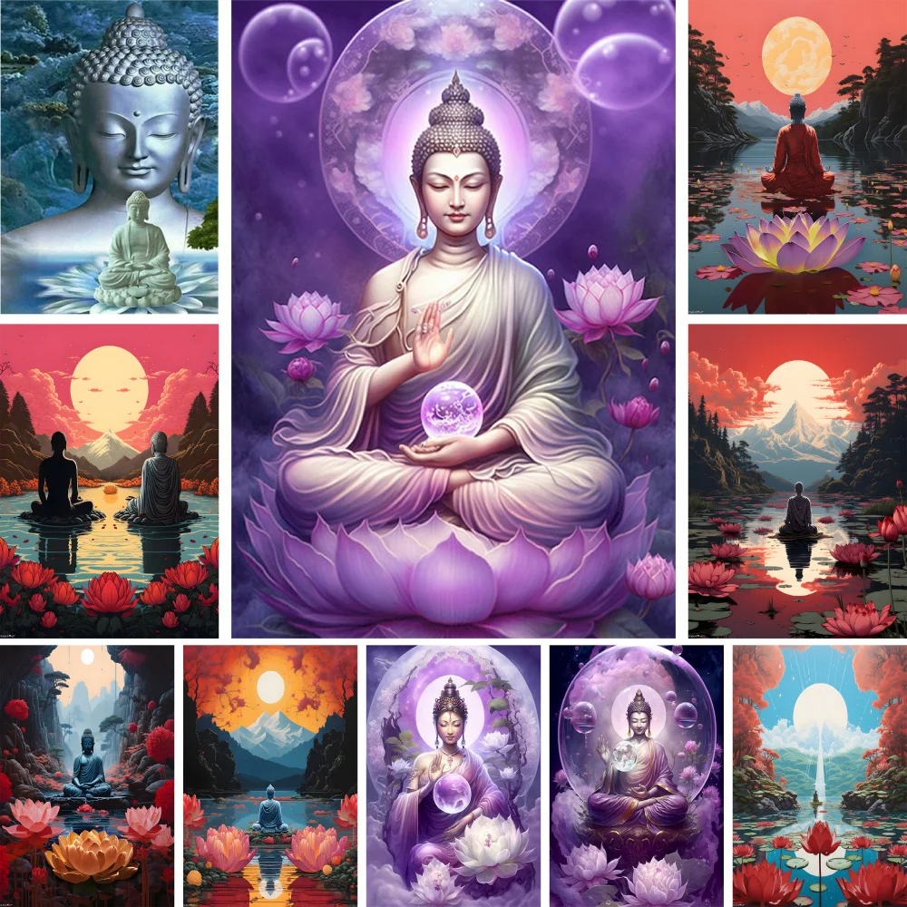Buddha Statue Printed Canvas Cross Stitch DIY Embroidery Patterns Handicraft Hobby Sewing Handmade Home Decor Mulina Room Decor cross stitch kit