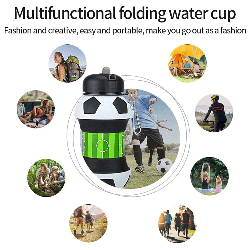 500ML/1L Football Folding Cup Basketball Fold Water Cups Portable Soccer Folding Bottle Silicone Water Cup