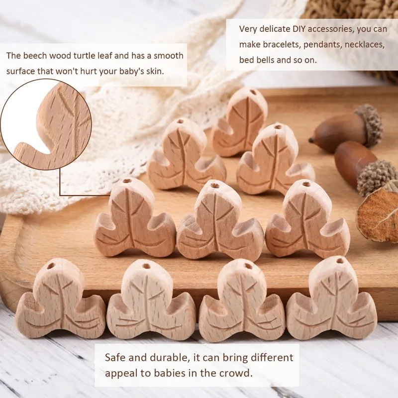 5/10pcs Natural Beech Wooden Beading Beads for Baby Teethers Heart DIY Necklace Pacifier Chain Crafts Jewelry Children Product