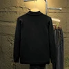 Autumn Winter Men's Clothing Solid Color Pullover Sweater Knitted Half High Collar Screw Thread Flocking Boyfriend Retro Tops 1