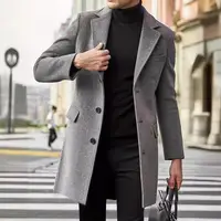 Autumn Winter Men's Business Casual Coats Turn Down Collar Long Woolen Outwear Male England Style Single Breasted Trench Coat