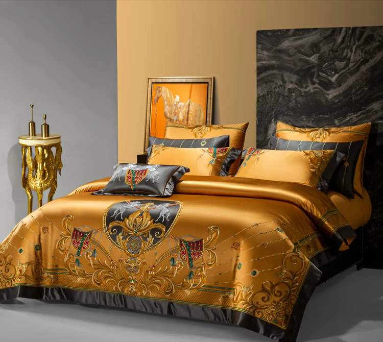 Waliicorners Aristocratic Gold Vintage Silk Brocade Egyptian Cotton Embroidered Luxury Bedding Set Quilt Cover Bed Linen Bedspread 7 S9a687189439c47b1880c0bb3f3a91cd83