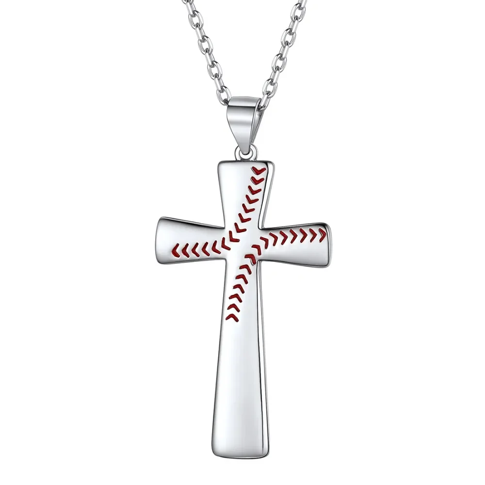 925 Sterling Silver Baseball Cross Necklace with 18 Inches Rolo Chain Jewelry Gift for Sport LoverQC24