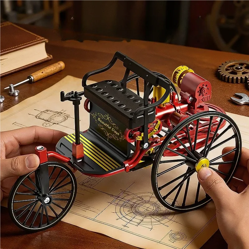Alloy Retro Tricycle Toy Car Model Classic Simulation Vehicle DIY Assembly Model Rotatable Toy For Children Gift Collection - 4