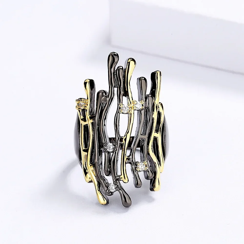 Creative Women's Ring Two-color Geometric Hollow Ring Irregular Branch Shape Jewelry Fashion Party Gift Sterling Silver 925