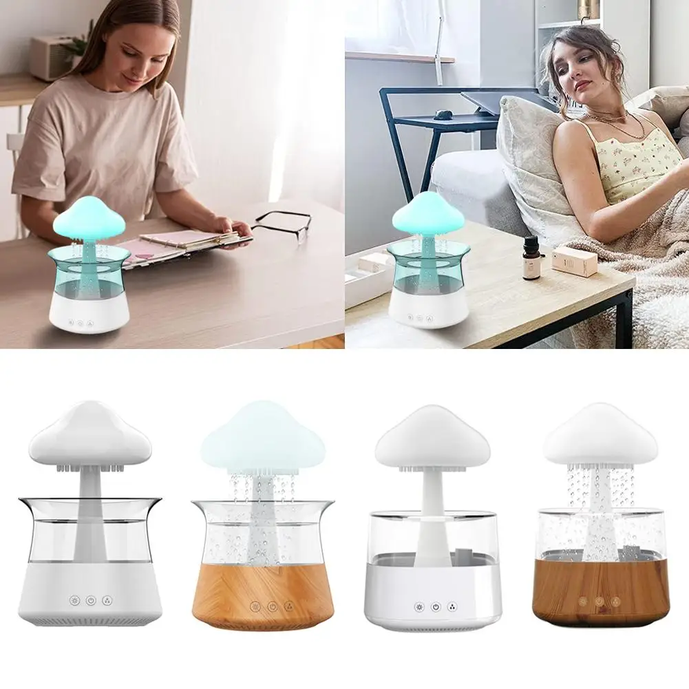 

Rain Cloud Night Light Humidifier Mushroom Shape Raining Sound&7 Mini Water Light Aromatherapy Aroma Drop Led Diffuser Colo T3d3