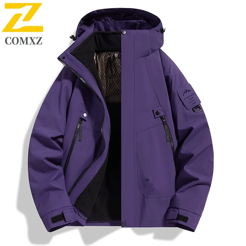 COMXZ Men Graphene Jacket Comfort Outdoor Adventure Thickened Warm Parka Fashion Detachable Hood Windproof Winter Clothing