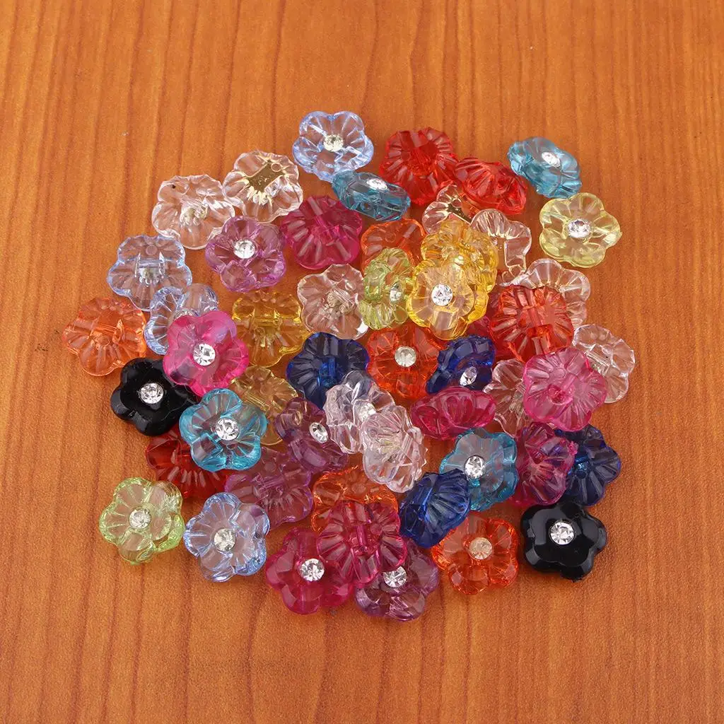 50x Handmade Flower Shaped Acrylic Rhinestone Buttons Tinker Accessories