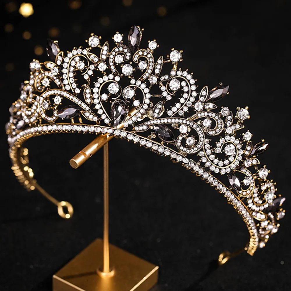 Uodcm Barocco Vintage Royal Queen Black Crystal Diadas Bride For Women Pageant Diadem Princess Wedding Crowns Accessori Per Capelli