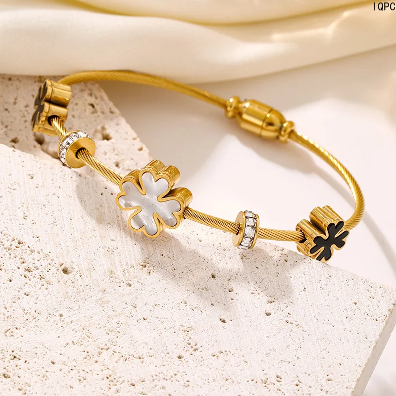 A Fashionable Jewelry Cross-border four-leaf flower original stainless steel wire rope bracelet magnetic suction bracelet fashio 3