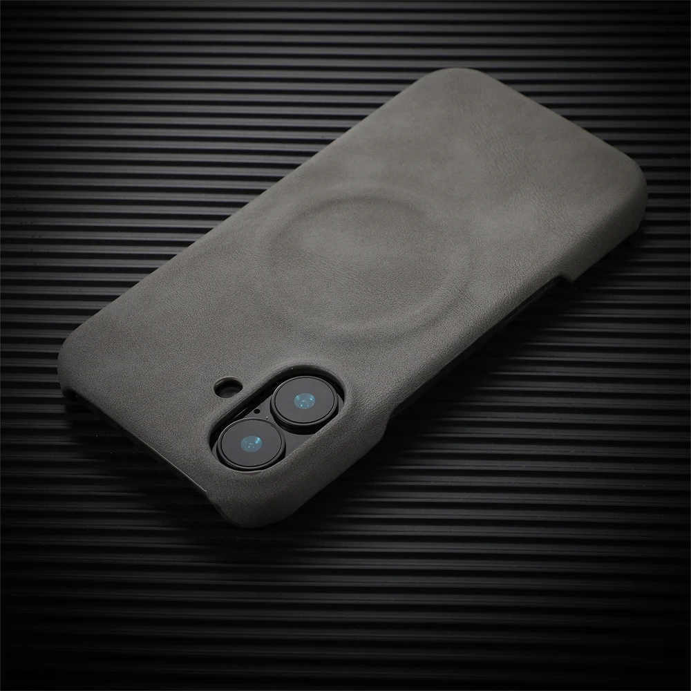 Luxury Sheepskin Leather Magnetic Phone Case - Shockproof Solid Color Hard Cover