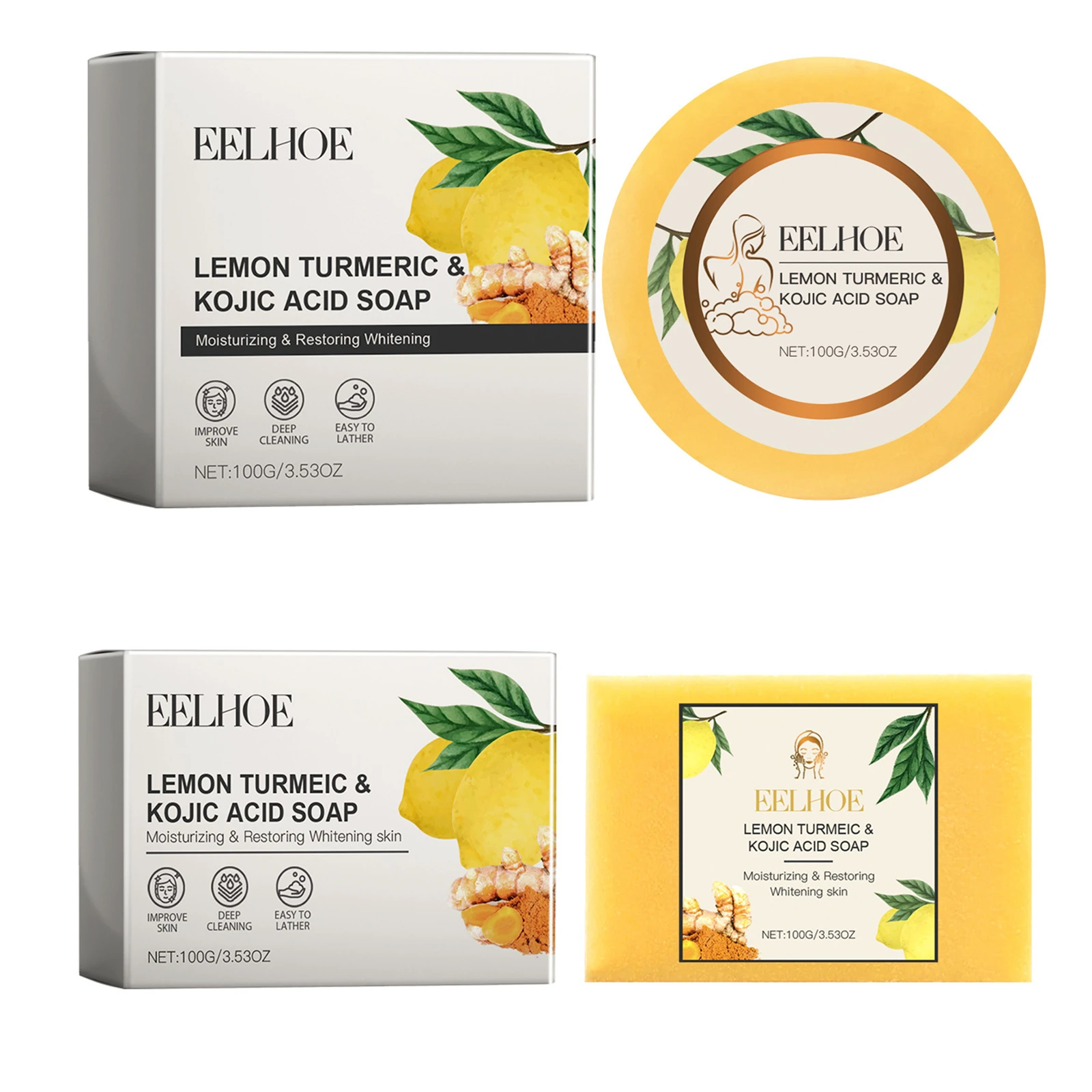 Lemon Turmeric Kojic Acid Brightening Soap Cleansing Face Rejuvenation Exfoliating Even Skin Tone Hyaluronic Acid Handmade Soap 2