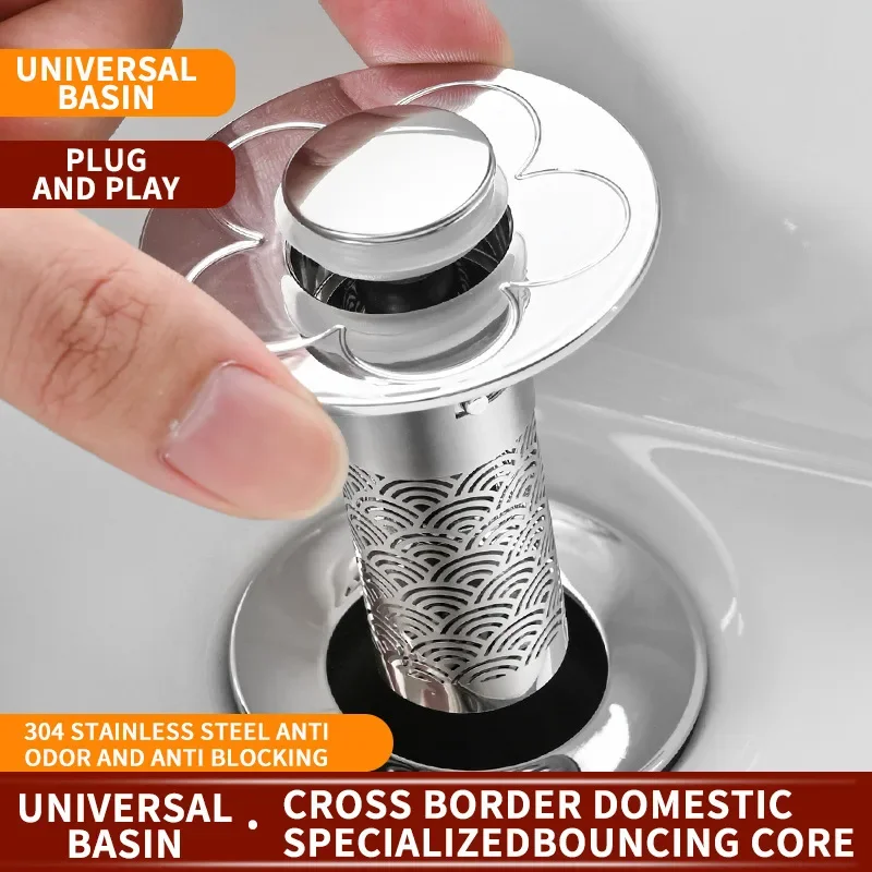 Washbasin Leak Plug Stainless Steel Floor Drain Filter Bathroom Plug Press Type Sink Drain Universal Accessory For Washbasin
