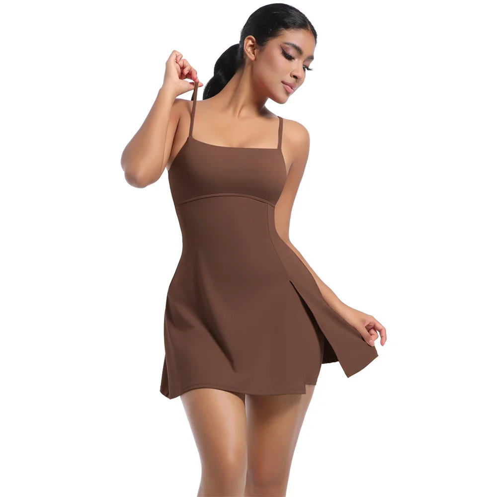 Women's Yoga Rompers Backless One Piece Tummy Control Dress Jumpsuit Padded Sports Bra Romper Yoga Tennis Fitness Sportwear