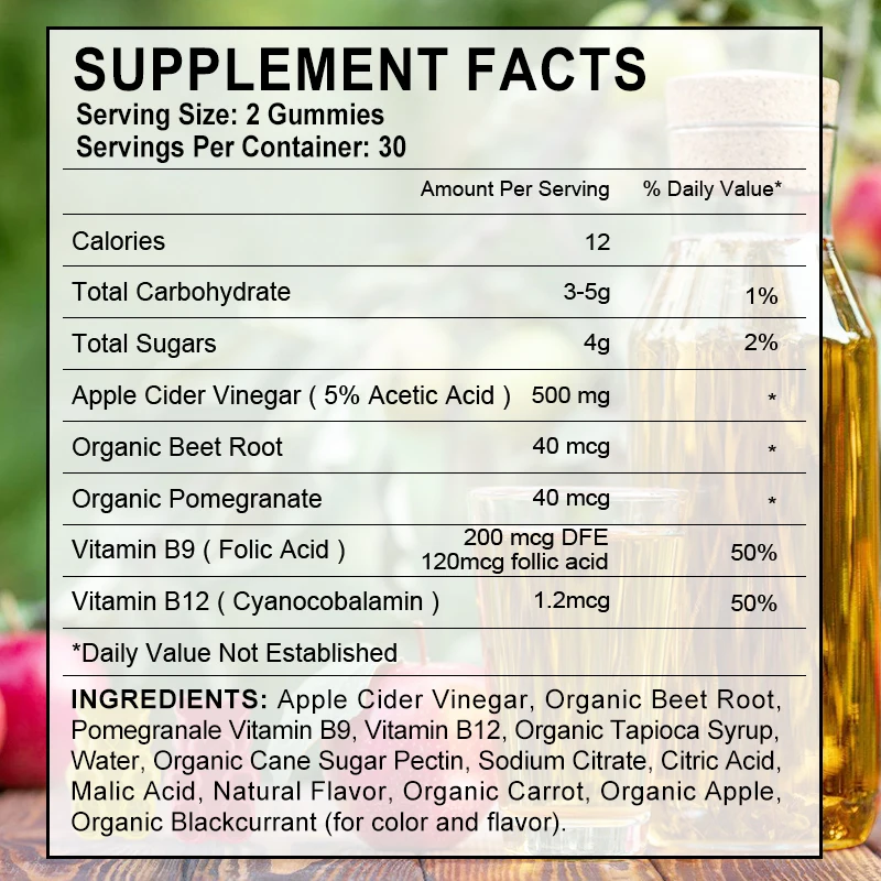 Apple Cider Vinegar Gummies Weight Loss Gummies Reduce Anxiety and Pressure Apple Cider Gummy Vitamin B12 Supplement