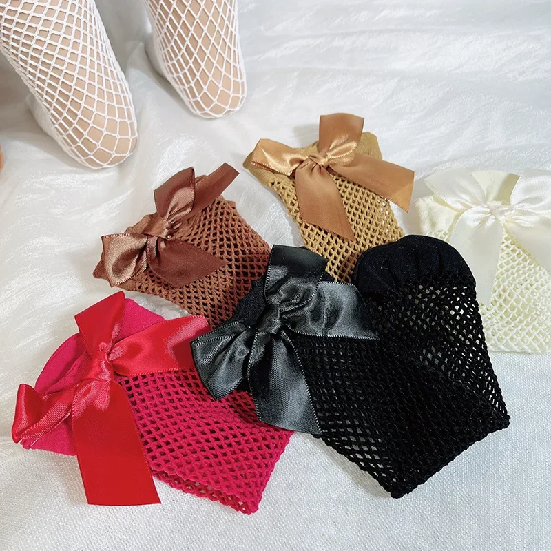 2023 New Bow Fishnet Knee High Long Socks Net Vintage Black White Short Ankle Stockings Summer Thin Baby Girls Kids Mesh Socks