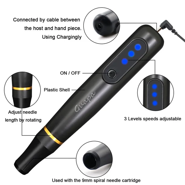 Newest Multi Functional Permanent Makeup Tattoo Machine with 3 levels Speed Portable Tattoo Pen for Academy
