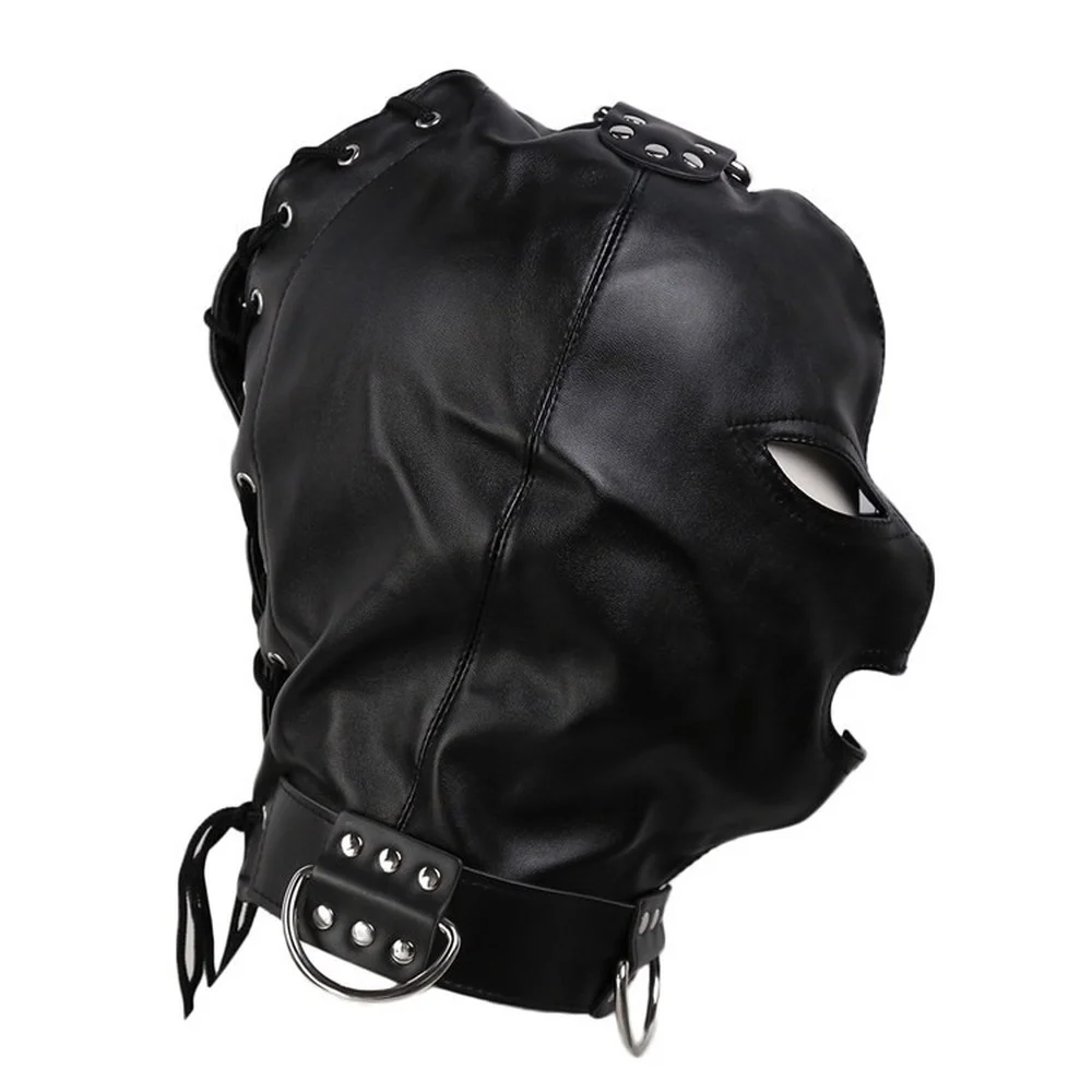 Cappuccio bdsm bondage maschera fetish in pelle occhi e bocca_voghion.com