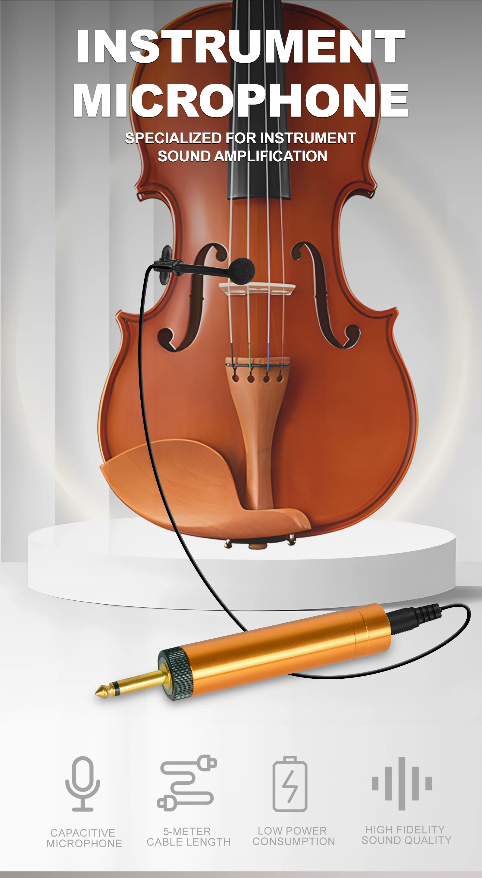 5M Etectret Condenser Omnidirectional Microphone Meeting Microphone Wired Lavalier For Trumpet Sax Violin Musical Instrument