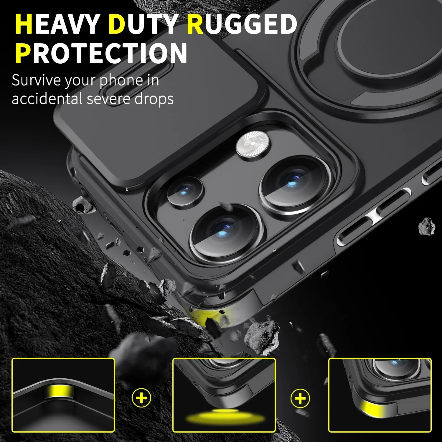 Ultimate Armor Case with Slide Camera Lens Protector and Magnetic Ring Stand