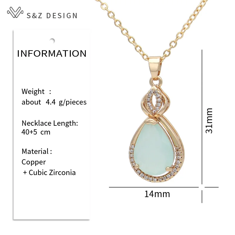 S&Z DESIGN New Fashion Luxury Water Drop Crystal Pendant Necklace For Women Temperament Cubic Zirconia Jewelry Fine Gift