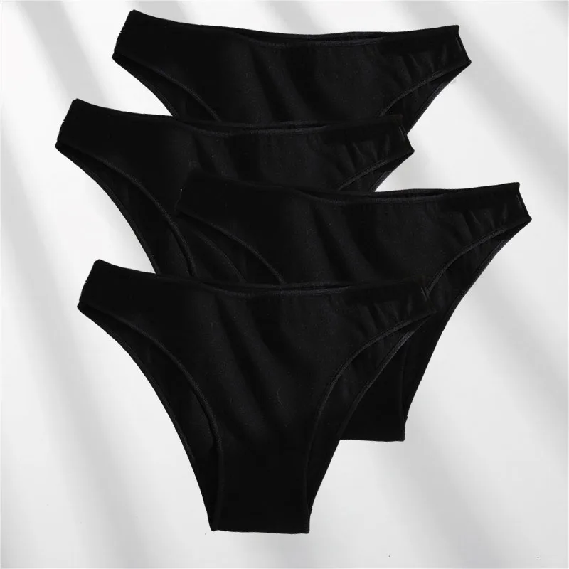 FINETOO 4 قطعة ملخصات القطن عالية قطع منخفضة الخصر الملابس الداخلية النساء رقيقة مريحة مثير الملابس الداخلية لينة تمتد الأساسية سراويل M-XXL