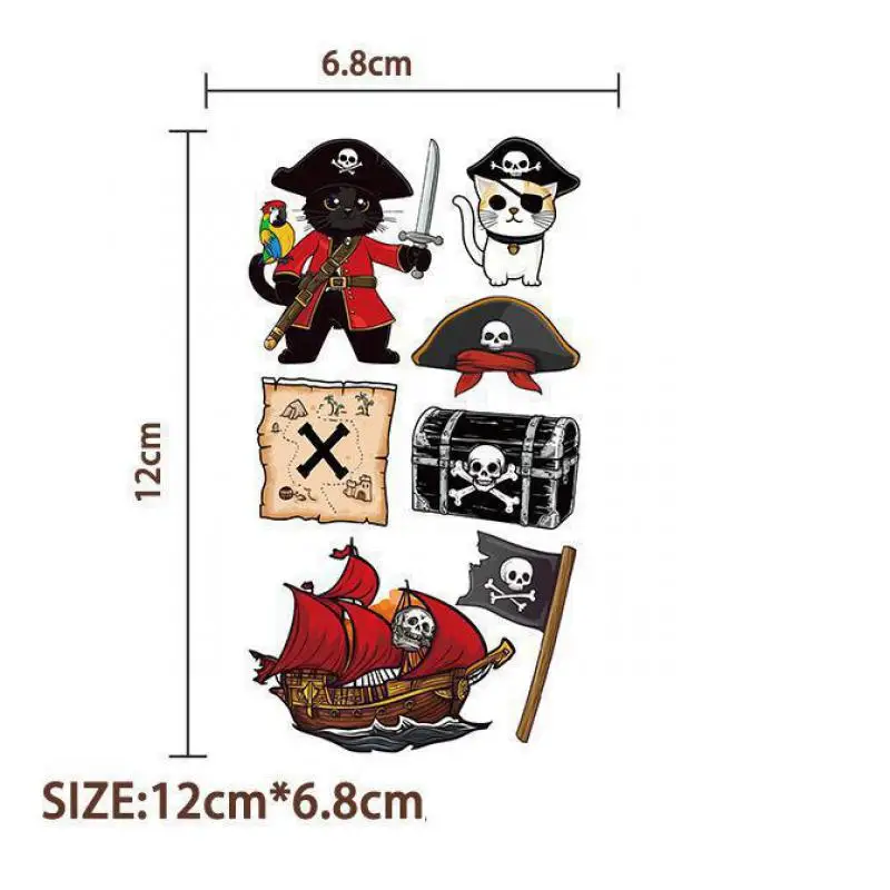Cartoon Pirate Treasure Gold Temporary Tattoos Sticker 10Pcs/set Skeleton Pirate Tattoos For Girls Boys Birthday Party Supplies tattoo sticker temporary tattoos