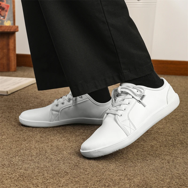 2024 Minimalist Shoes for Men Wide Toe Barefoot Zero Drop Shoes Casual Leather Fashion Sneakers Lightweight Walking Shoes