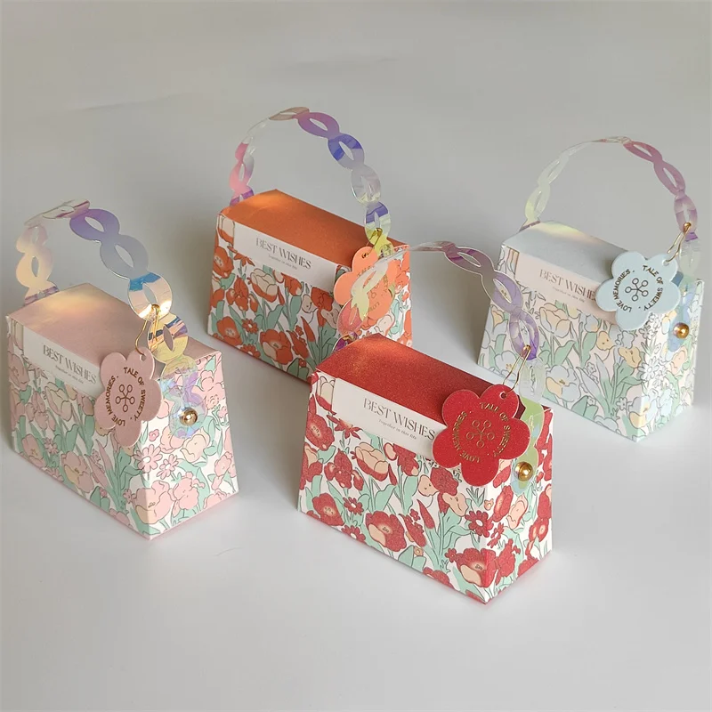 

Flower Paperboard Gift Bags with PVC Handles Boxes Packaging Candy Gift Box Cookie Chocolate Souvenir Wedding Favors for Guests