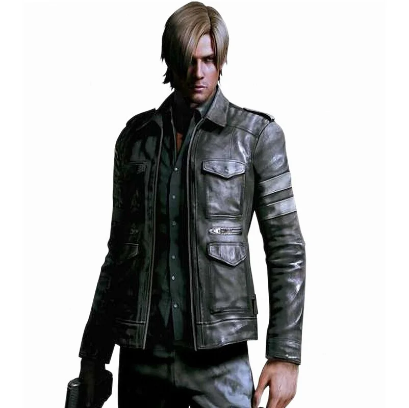 2024 Spring men's short lapel motorcycle hunting leather jacket trendy and handsome motorcycle jacket