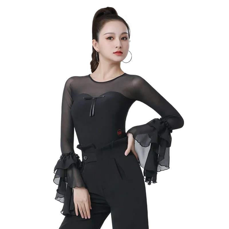 Woman Dance Top Round Neck Long Sleeve Ballroom Dance Modern Practice Leotard ZY158-3