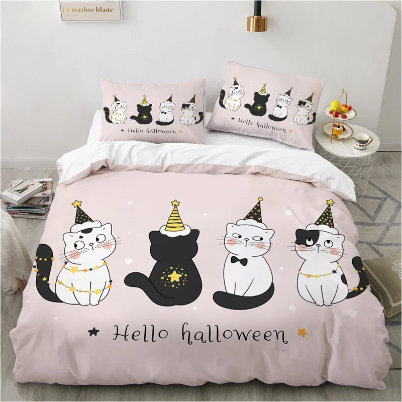 Cute Cartoon Animals Pink Toddler Bedding Set 3D Funny Cat Cover Twin Queen Size For Teens Kids Girls Bedroom Decor Print Duvet