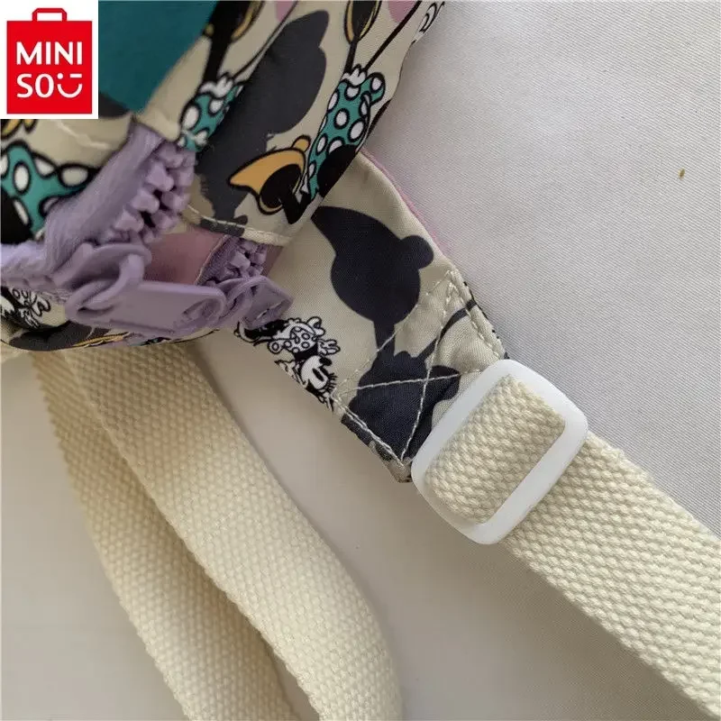 MINISO Disney Mickey Cartoon Print Lightweight Phone Storage Chest Bag Student Couple Nylon Sports Casual Waist Bag