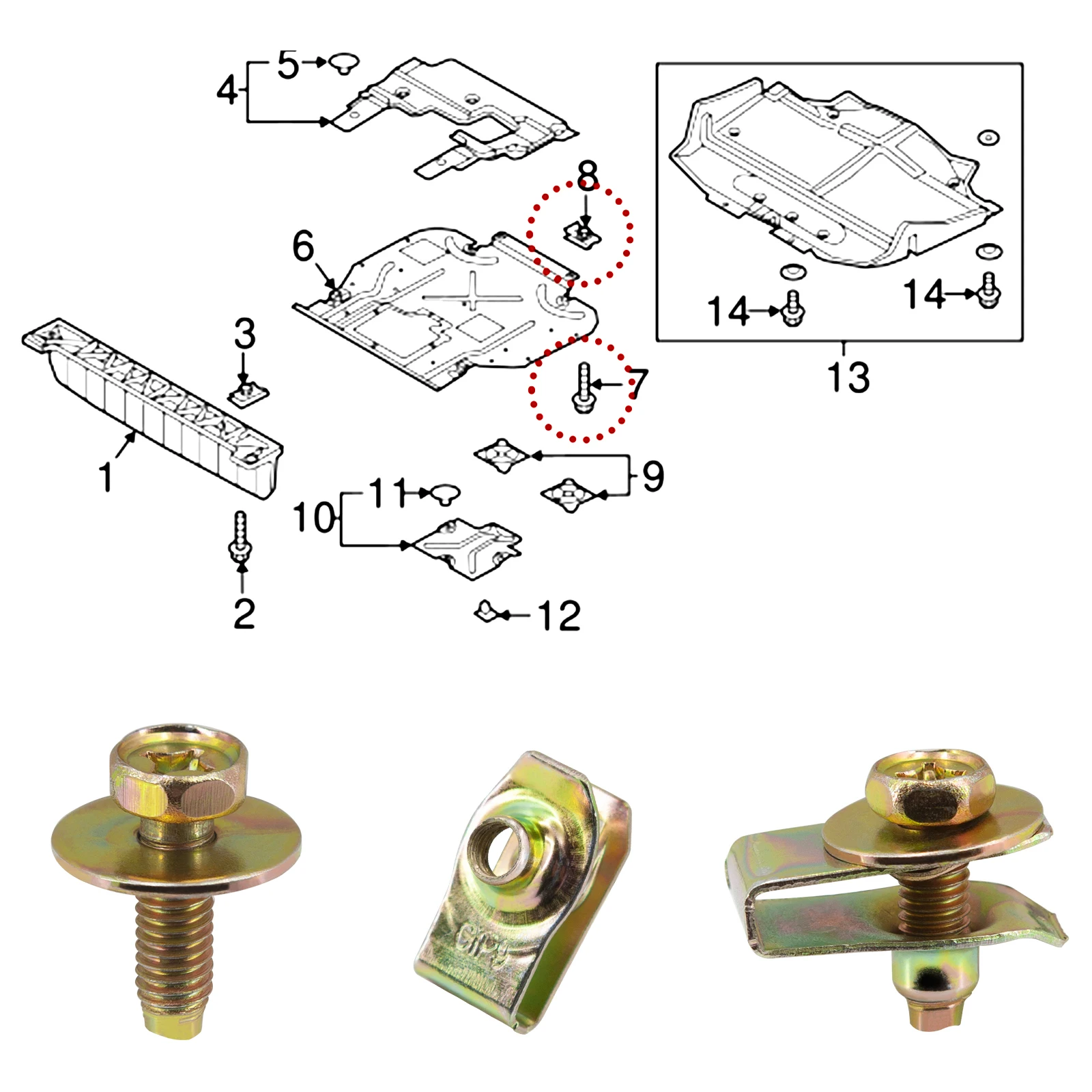 For Nissan Body Bolts U-nuts Clips M6 Nylon Fasteners Push-Type Retainer 01553-09321 Bumper Fender Rivet Fixing Clips 40pcs