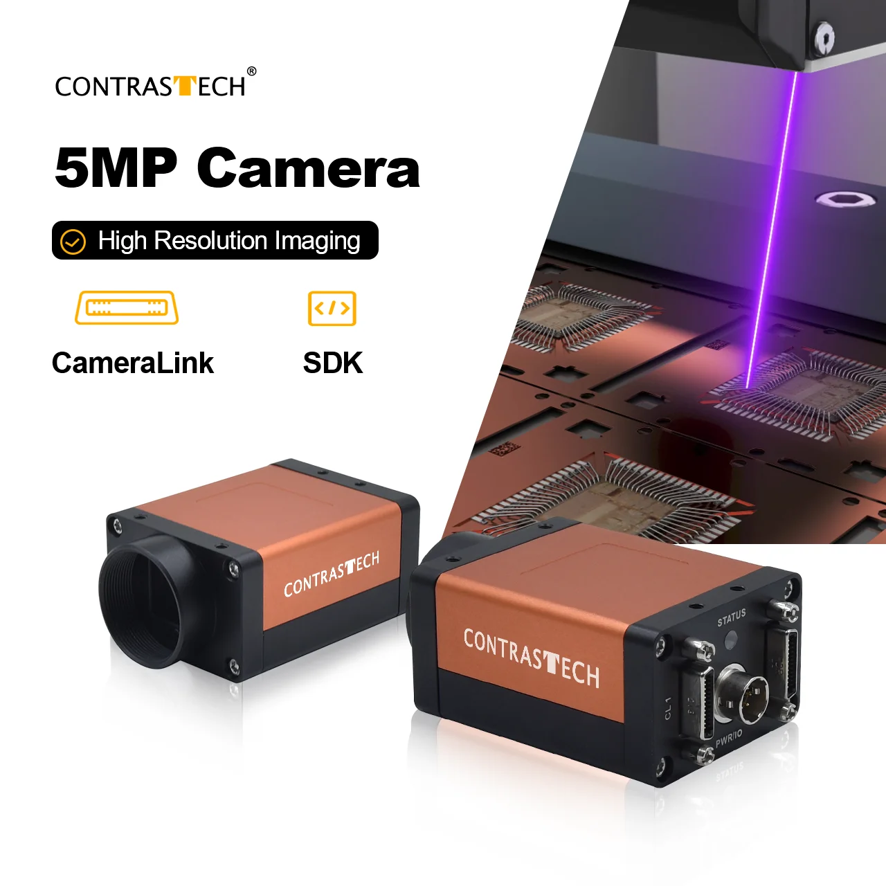 고해상도 5M 픽셀 150fps IMX250 센서 글로벌 셔터 카메라링크 산업용 카메라 자동화 검사용 Contrastech