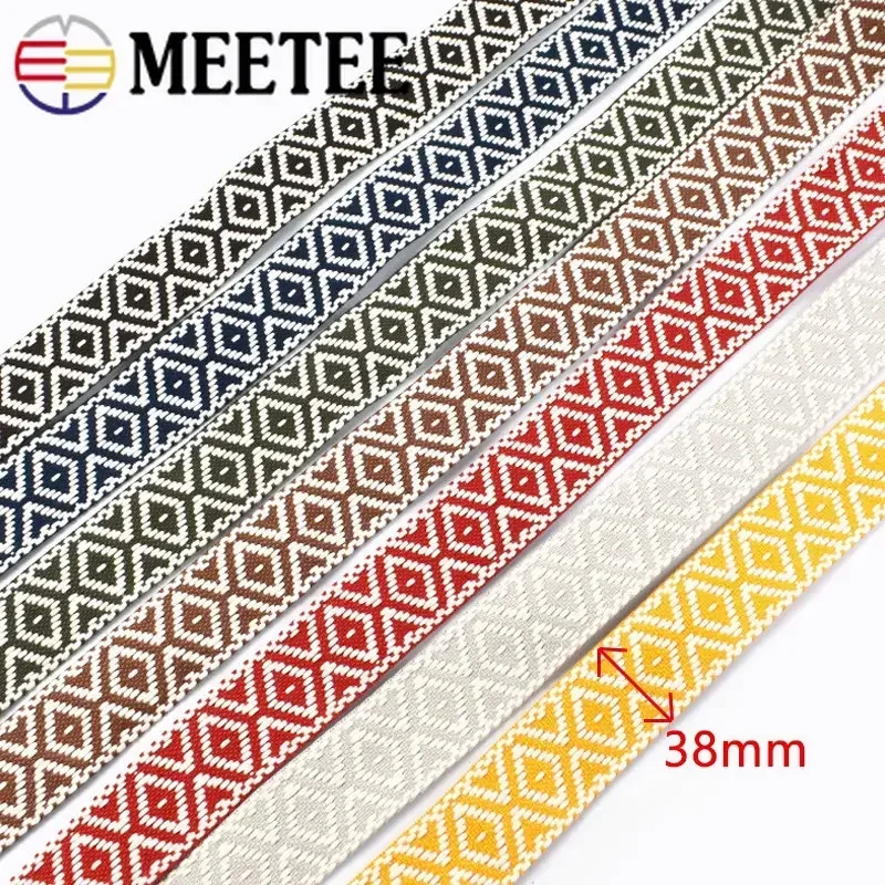 5/10Meter 38mm Jacquard Webbing Polyester Cotton Ribbon