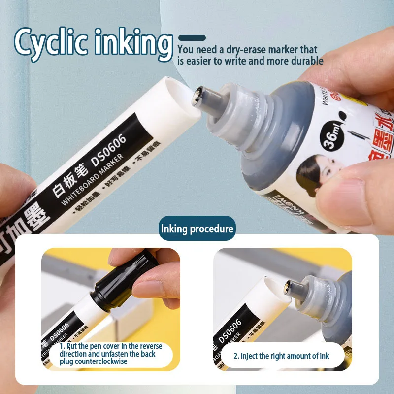 Water-Based Erasable Whiteboard Pen Ink-Adding Big Head Pen Thick Head Large Capacity Blackboard Marker for School