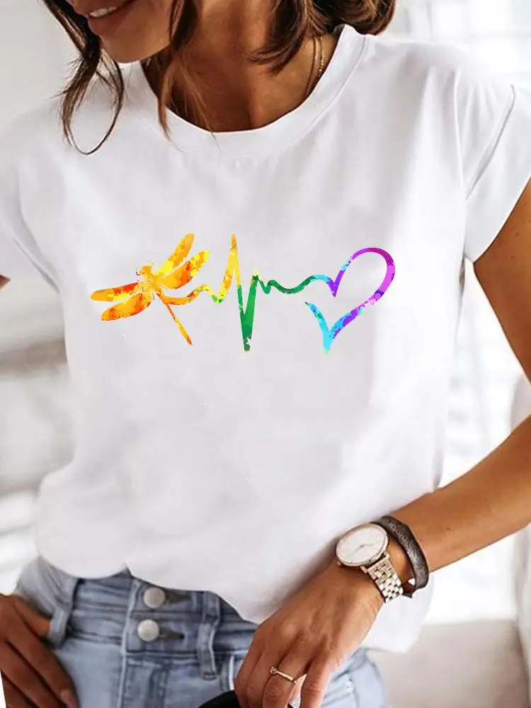 Short Sleeve Fashion Female Graphic Tee Women Print Dandelion Dragonfly 90s Summer Casual Clothes Ladies T Clothing T-shirts