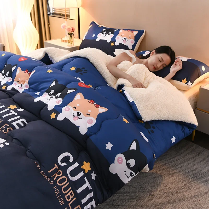 Bed Comforter Thicken Warm Patchwork Quilt Duvet Twin Queen King Size Lamb wool Autumn Winter