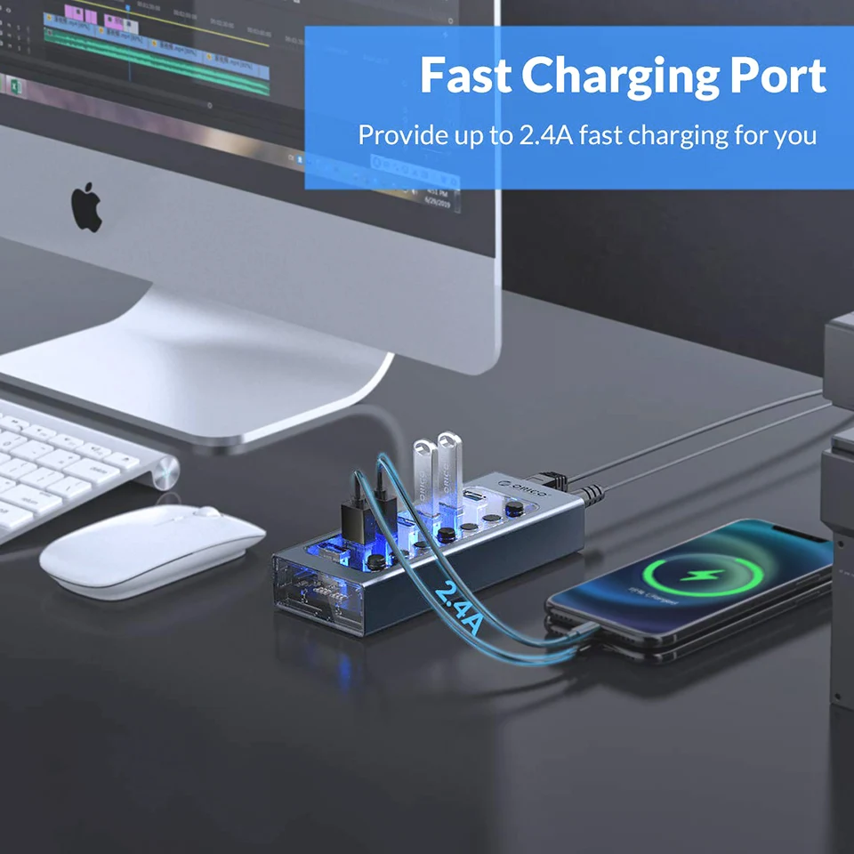 Orico-industrial Múltipla Expansor Soquete Divisor Carregador Usb Adaptador de Alimentação Ligar e Desligar Key Switch Dock Port 10 Port Usb 3.0 Hub - Imagem 4
