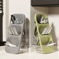 1pc Utensil Rack, Home Chopsticks Fork Knife Storage Rack, 3-Grids Washable Wall-mounted Desktop Shelf Threeopsticks Cage, Kitc 1