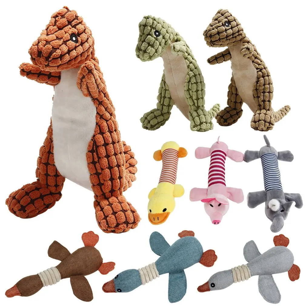 

New Soft Plush Squeaky Dog Toys Cartoon Cute Dinosaur Pets Cat Toy Outdoor Play Interactive Small Dog Pets Chew Molar Toys