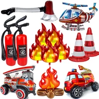 Fire Protection Theme Balloon Fire Truck  Aircraft Traffic Cone Axe Fire Extinguisher Boys Firefighter Birthday Party Decor