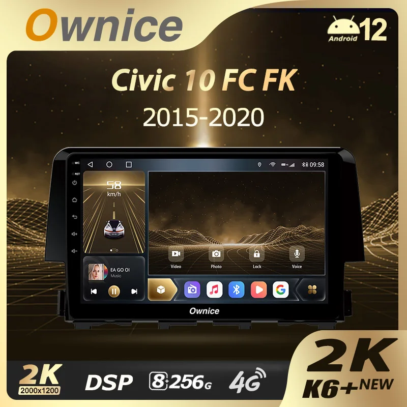 

Ownice K6+ 2K for Honda Civic 10 FC FK 2015 - 2020 Car Radio Multimedia Video Player Navigation Stereo GPS Android12 No 2din DVD