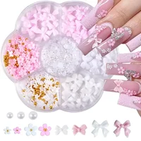 Mixed Acrylic Bowknot 3D Nail Art Decorations Flower Resin Charms Gold Beads Caviar Pearl Mixed Rhinestones Accessories Boxed 1