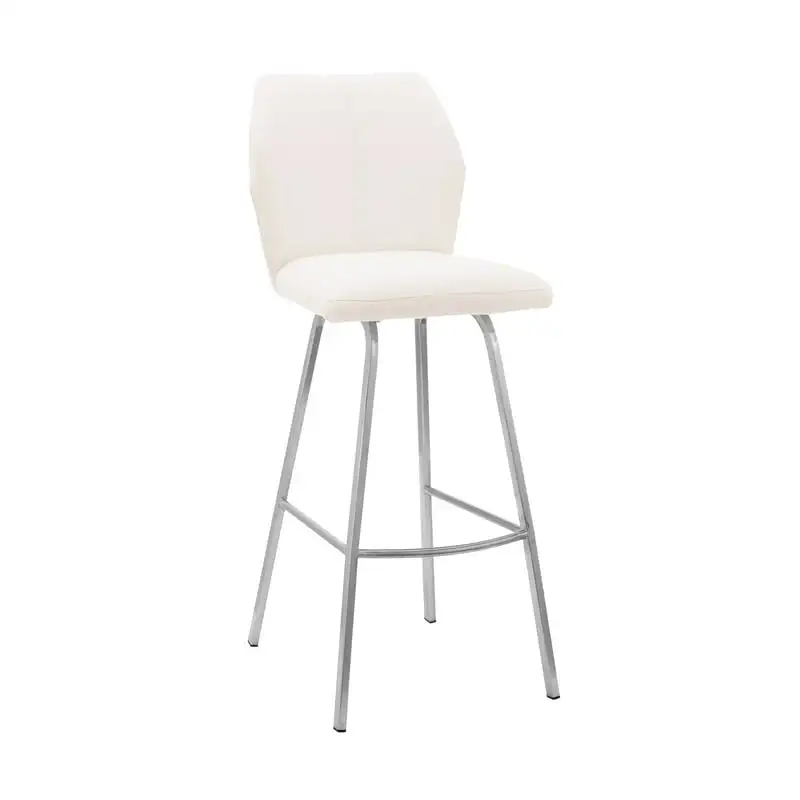 

White Faux Leather and Brushed Stainless Steel 26" Counter Stool